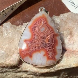 NATURAL LAGUNA LACE AGATE 925 STERLING SILVER PENDANT